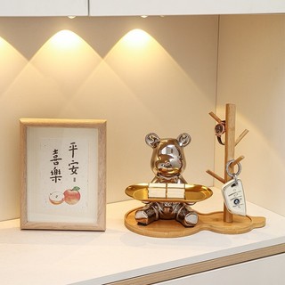 Tượng Gấu sứ bê khay ống heo đa năng Bunnies bằng sứ vàng bạc decor nhà quà tặng sang trọng cao 19cm