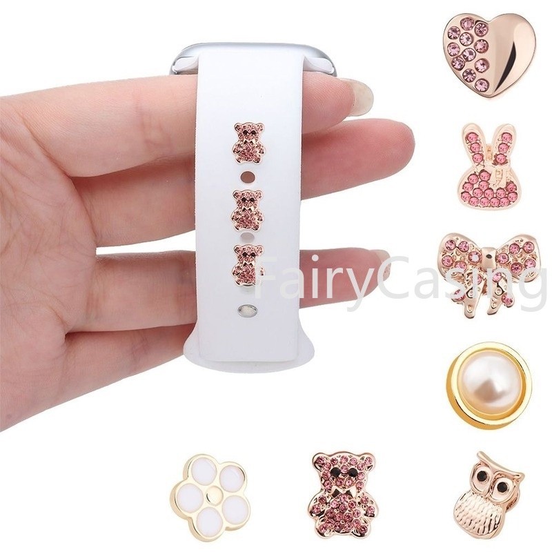 Dây Đeo Đồng Hồ Trang Trí Quyến Rũ Tương Thích Cho Apple Watch Series 9 8 7 6 5 4 3 Dây Đeo Vòng Tay Silicon Kim Cương Thời Trang Móng Tay Kim Loại Trang Sức Charm Stud Cho Phụ Kiện Ban Nhạc Iwatch