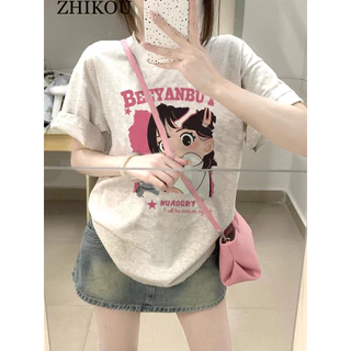 ZHIKOU áo phông áo thun nữ croptop baby tee Phong cách Vintage Popular Fashion WTX2420502 8Z240219
