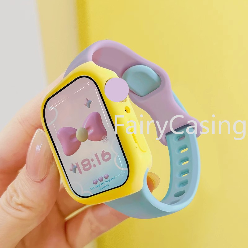 Dây đeo silicon + Vỏ tương thích cho Watch Series 10 46MM 9 49mm Ultra2 45mm 41mm 44mm 38mm 42mm 40mm cho iWatch 8 7 SE 6 5 4 3 2 1 Bộ dây đeo đồng hồ