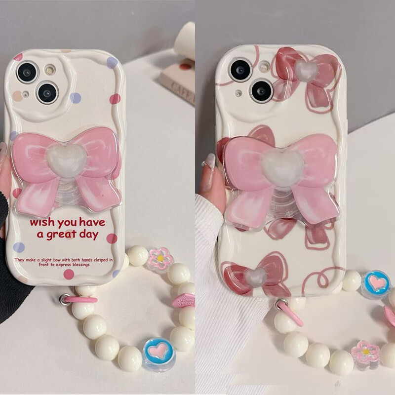 Ốp Điện Thoại Cho Huawei Honor 90 Lite 5G Nova 5t 11 7 PRO 7SE 9SE 10SE Mate 30 40 P30 P40 PRO Dây Xích Ngọc Trai Dễ Thương Nơ Giá Đỡ Vòng Tay Dễ Thương INS Silicon Chống Sốc Ốp Lưng Mềm