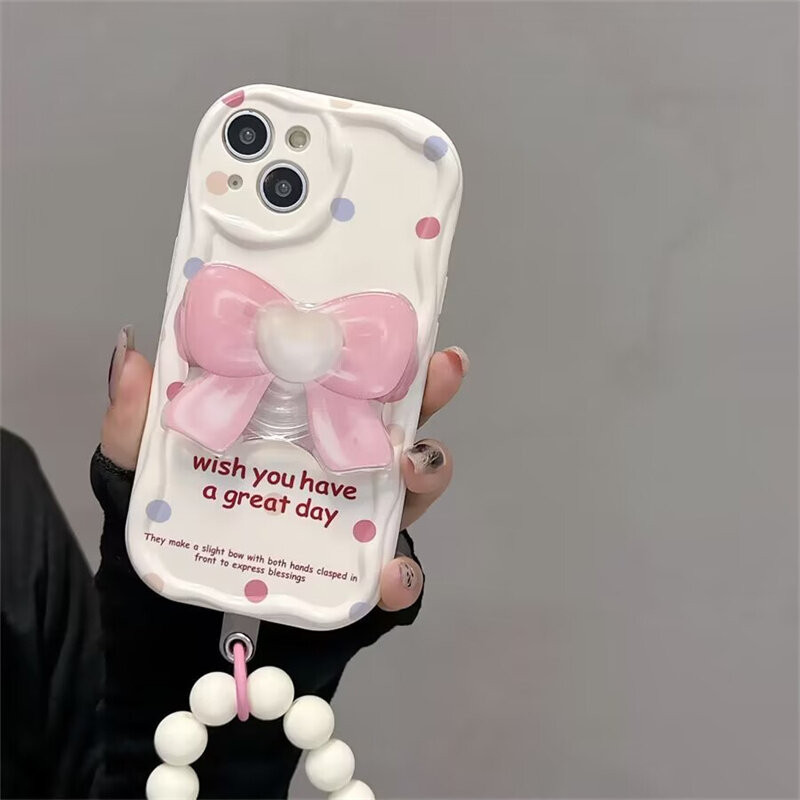 Ốp Điện Thoại Cho Huawei Honor 90 Lite 5G Nova 5t 11 7 PRO 7SE 9SE 10SE Mate 30 40 P30 P40 PRO Dây Xích Ngọc Trai Dễ Thương Nơ Giá Đỡ Vòng Tay Dễ Thương INS Silicon Chống Sốc Ốp Lưng Mềm