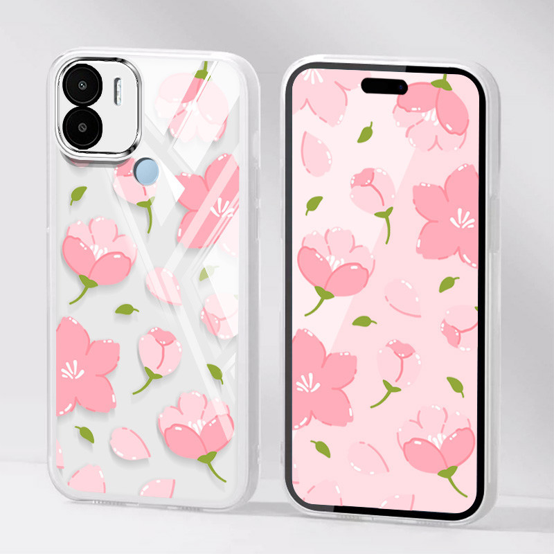 Ốp Điện Thoại Trong Suốt Màu Siêu Mỏng YBD Cho Redmi A1 A2 Plus A1 + A2 + 2022 Xiaomi POCO C50 C51 Họa Tiết Hoa Tulip Hồng (Có Phim Ống Kính Tích Hợp)
