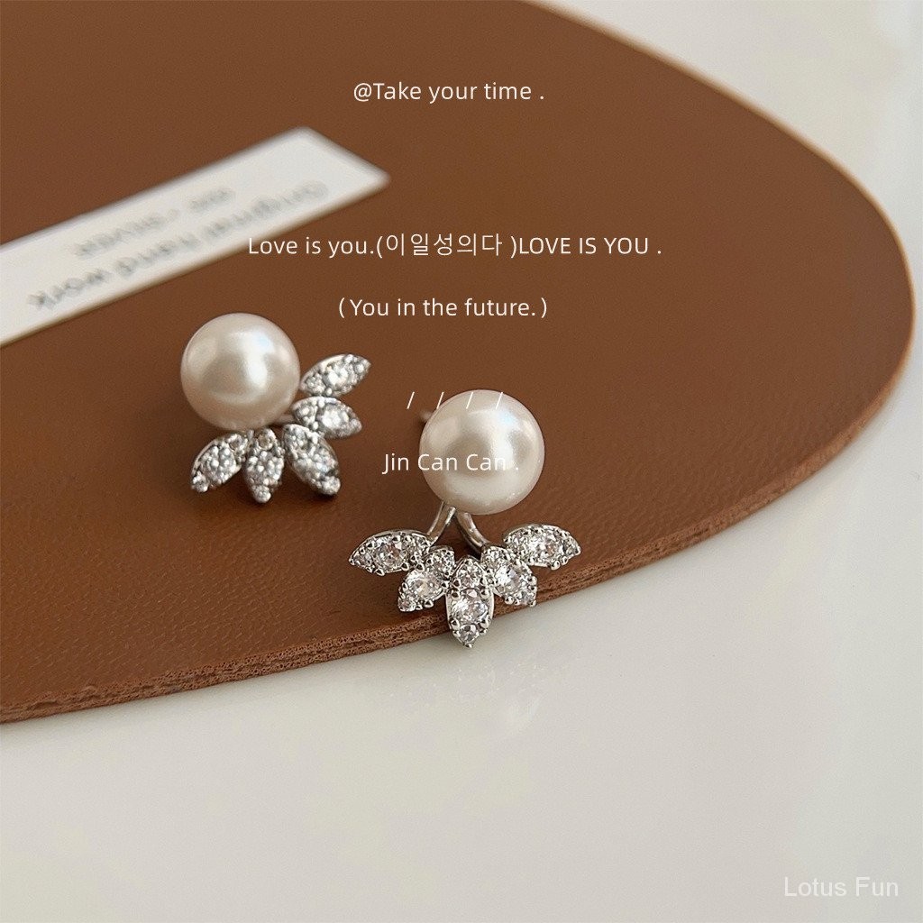 Bông tai thiết kế kết cấu ngọc trai siêu nhỏ Zircon Shijia Một phong cách hai cánh Thiết kế sáng tạo độc đáo Phụ kiện thời trang nữ
