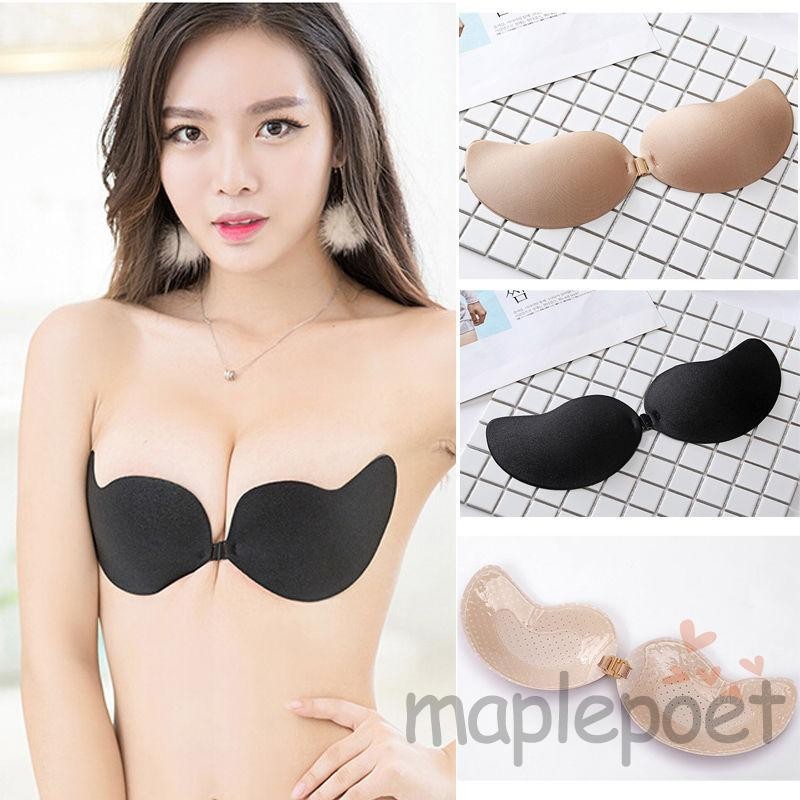 Maplepoet-áo ngực dính nữ nâng ngực Push up Strapless Sticky Tube Tops Invisible Plunge Backless Brassiere Áo ngực có thể giặt và tái sử dụng