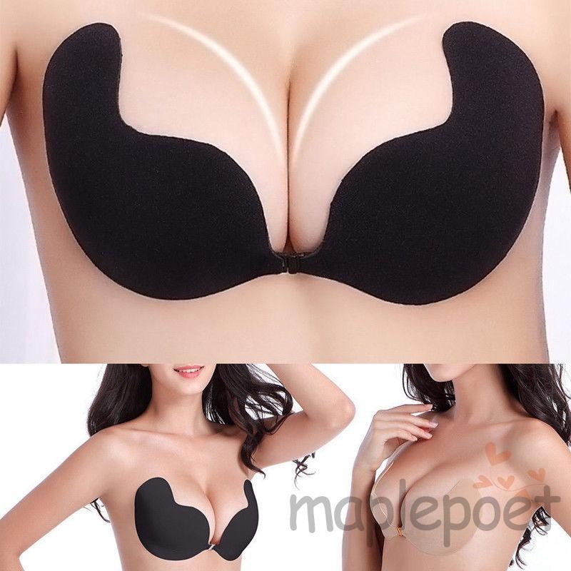 Maplepoet-áo ngực dính nữ nâng ngực Push up Strapless Sticky Tube Tops Invisible Plunge Backless Brassiere Áo ngực có thể giặt và tái sử dụng