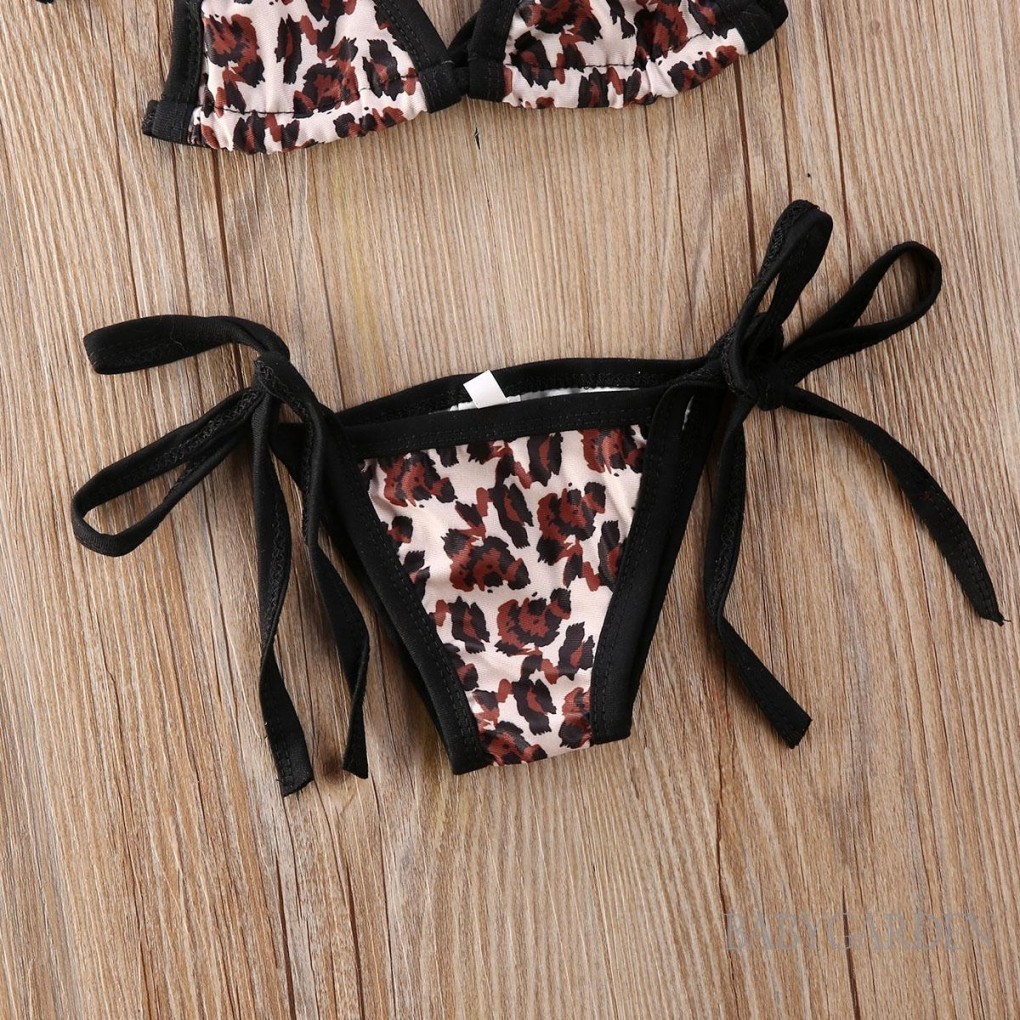Baga-6-24 tháng tuổi Bộ Bikini in họa tiết da báo cho bé gái Dây cổ + Quần short Trang phục đồ bơi cho bé mùa hè