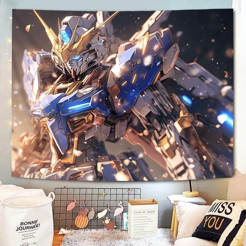 Gundam Dynasty Warriors Tấm Thảm Trang Trí Vải Treo Anime Nhật Bản Phòng Ngủ Bé Trai Trang Trí Tường Với Đèn LED Tùy Chọn Nhiều Kích Cỡ