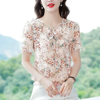 Áo Sơ Mi Voan Hoa Nữ Mùa Hè Phong Cách Mới In Hình Tay Ngắn Thời Trang Áo Sơ Mi Nhỏ Nữ Áo Sơ Mi Rời Mỏng Hơn Nhìn Tuổi Giảm Tuổi Hàng Đầu
