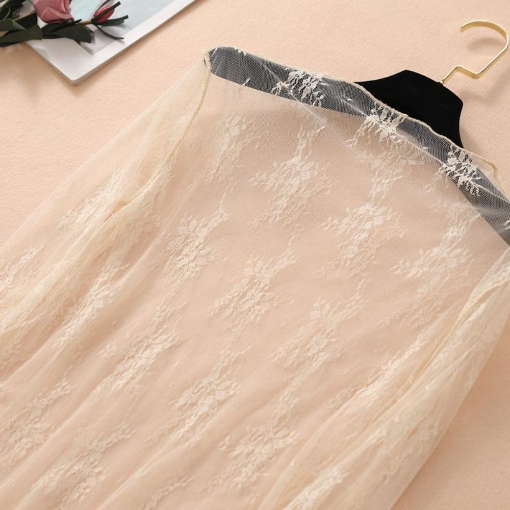 [Vận chuyển nhanh] Áo sơ mi ren đơn giản, Quần áo nữ dài tay phối cảnh rỗng, Áo lưới nửa cổ cao trong suốt dành cho nữ