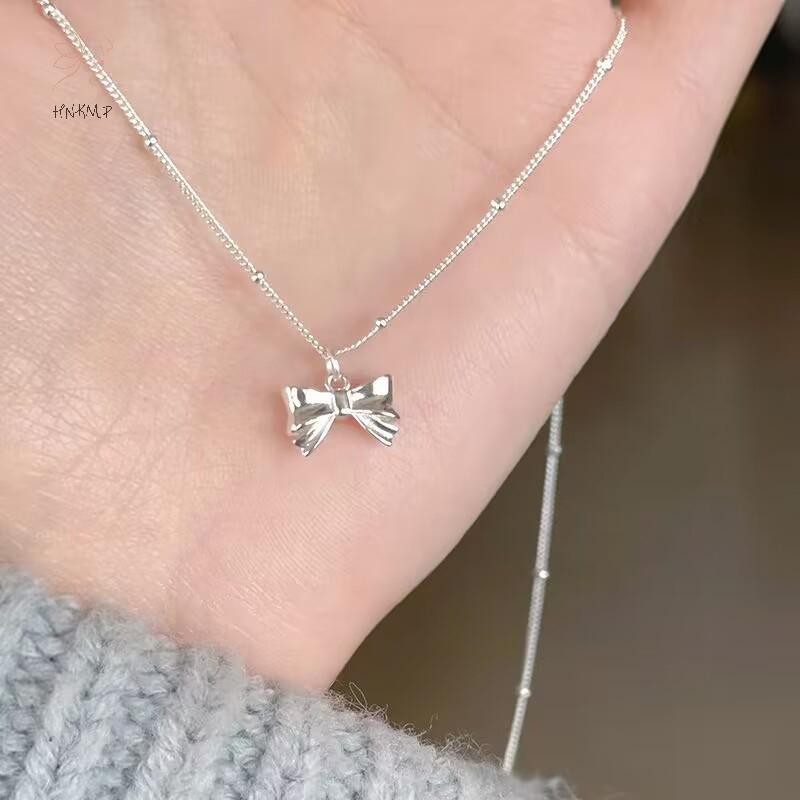 Hnkmp Màu Bạc Nơ Mịn Mặt Dây Chuyền Vòng Cổ Nữ Cổ Dây Xích Cổ Tối Giản Quà Tặng Sinh Nhật Ánh Sáng Trang Sức Sang Trọng.