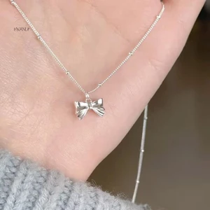 Hnkmp Màu Bạc Nơ Mịn Mặt Dây Chuyền Vòng Cổ Nữ Cổ Dây Xích Cổ Tối Giản Quà Tặng Sinh Nhật Ánh Sáng Trang Sức Sang Trọng.