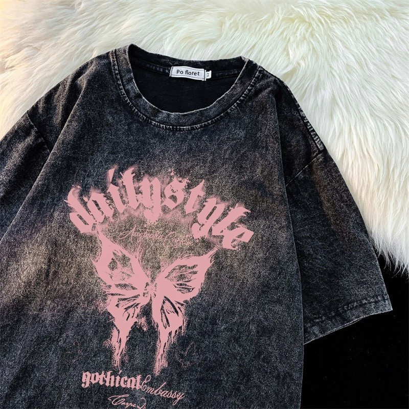 Áo thun 100% cotton, phong cách hip hop Mỹ, retro, in đơn giản, áo thun unisex, áo đôi