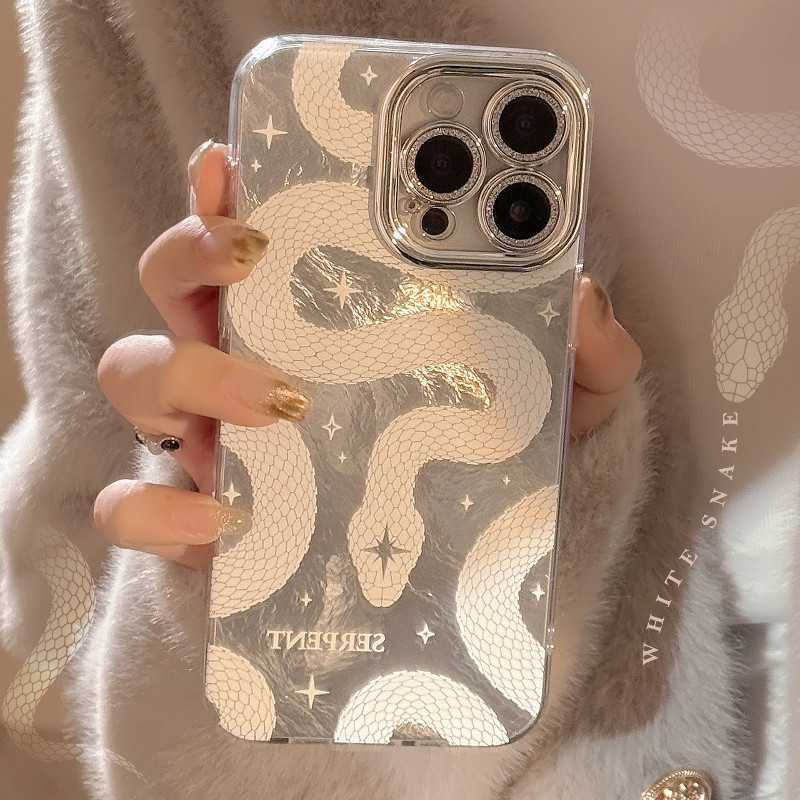 Ốp Điện Thoại Ins Style Serpent Cho Redmi Note 14 13 Pro Plus 12 Turbo 11S 11T 10T 10 9T K80 K70 K70E K60 Pro Ultra 5G 4G Vỏ Mềm Sáng Bóng Chống Sốc Mặt Sau Rắn Trắng