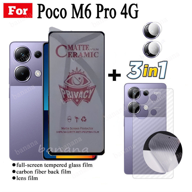 3 TRONG 1 Poco M6 Pro 4G Chống Gián Điệp Riêng Tư Phim Gốm Bảo Vệ Màn Hình Cho Poco M6Pro 5G Ống Kính Máy Ảnh Kính Bảo Vệ Màn Hình Và Mặt Sau Phim
