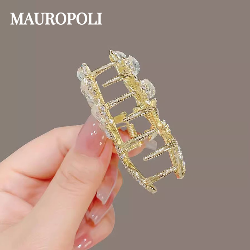 Mauropoli [Sẵn sàng] Phiên bản Hàn Quốc Kẹp tai lúa mì thủy tinh đính đá cao cấp Đầu sau nữ Kẹp trung bình Mũ đội đầu nửa mảnh Tóc sang trọng Kẹp tóc