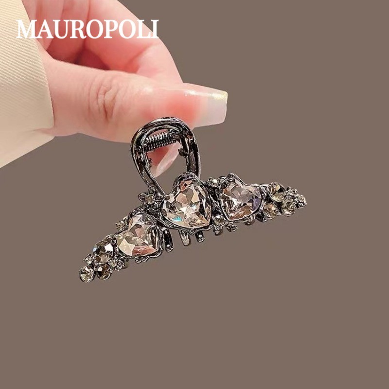 Mauropoli [Sẵn sàng] Kẹp tóc ngọc trai tình yêu bằng kim cương giả cao cấp Kẹp tóc cá mập Tính khí Kích thước nhỏ Kẹp đầu sau Kẹp tóc Mũ đội đầu Kẹp tóc