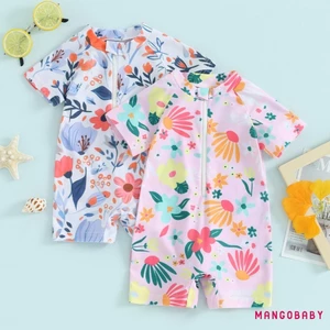 Mg-toddler Bé Gái Rash Guard Đồ Bơi Rompers Dây Kéo Tay Ngắn In Hoa Trẻ Em Bộ Đồ Tắm Cho Bé Đồ Bơi