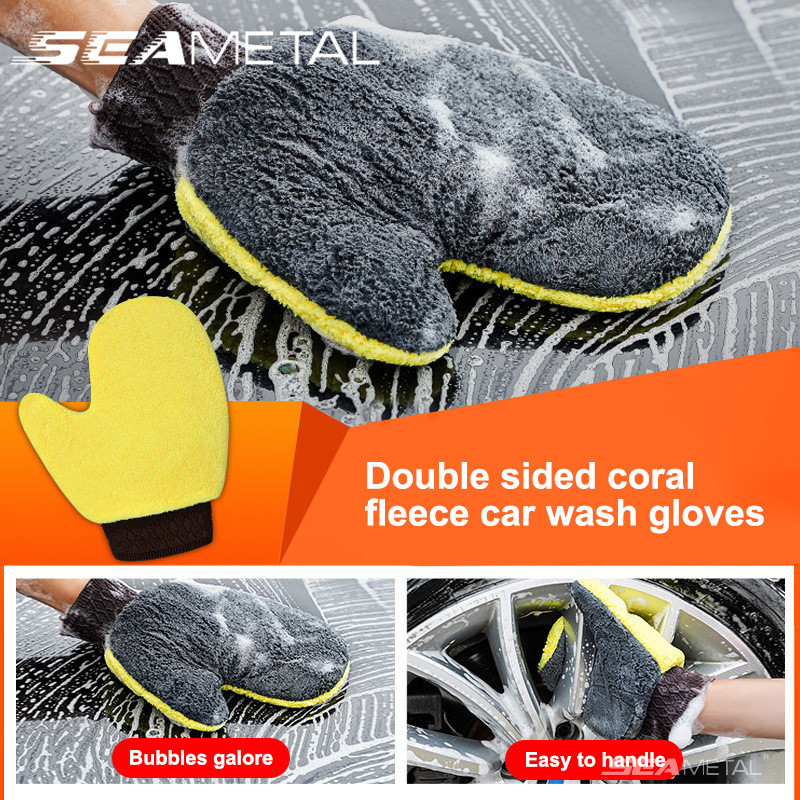 Găng tay rửa xe SEAMETAL Găng tay rửa xe nhung san hô siêu thấm dày để làm sạch ô tô hộ gia đình