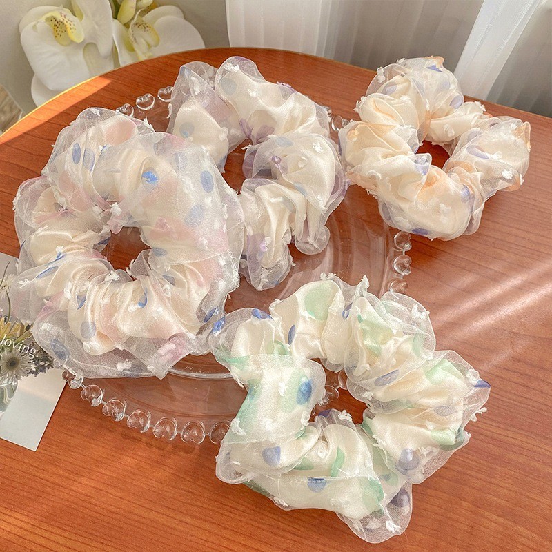 Dây Buộc Tóc Scrunchies Lưới 2 Lớp  Họa Tiết Xinh Xắn Nhiều Màu Co Giãn Phụ Kiện Tóc Nữ và Bé Gái