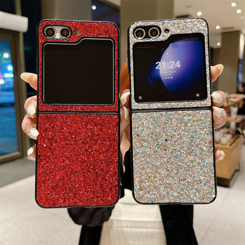 Ốp điện thoại bằng da PU lấp lánh Bling sang trọng dành cho Samsung Galaxy Z Flip 5 Z Flip 4 Slim Vỏ cứng chống sốc Z Flip 3