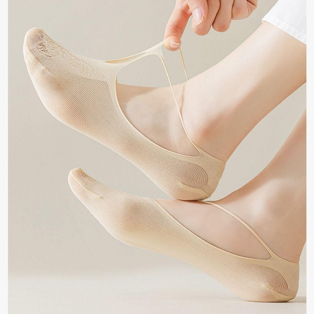 Hobbyin 1 Đôi Tất Ngắn Ren, Vô Hình Chống Trơn Trượt Rỗng Ra Lưới Tất, Màu Trơn Nữ Sling Tất Thoáng Khí Dép Thuyền Tất