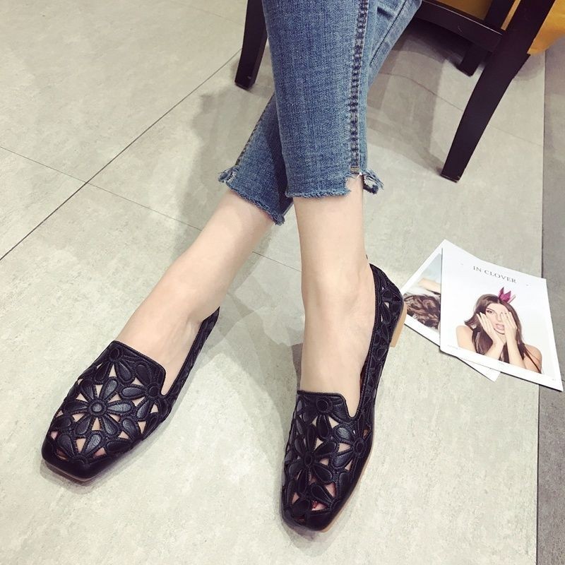 Size 35-42 Giày Mùa Hè Mũi Vuông Cho Nữ Thêu Thiết Kế Giày Dép Mềm Moccasin Giải Trí Nữ Ballet Flats