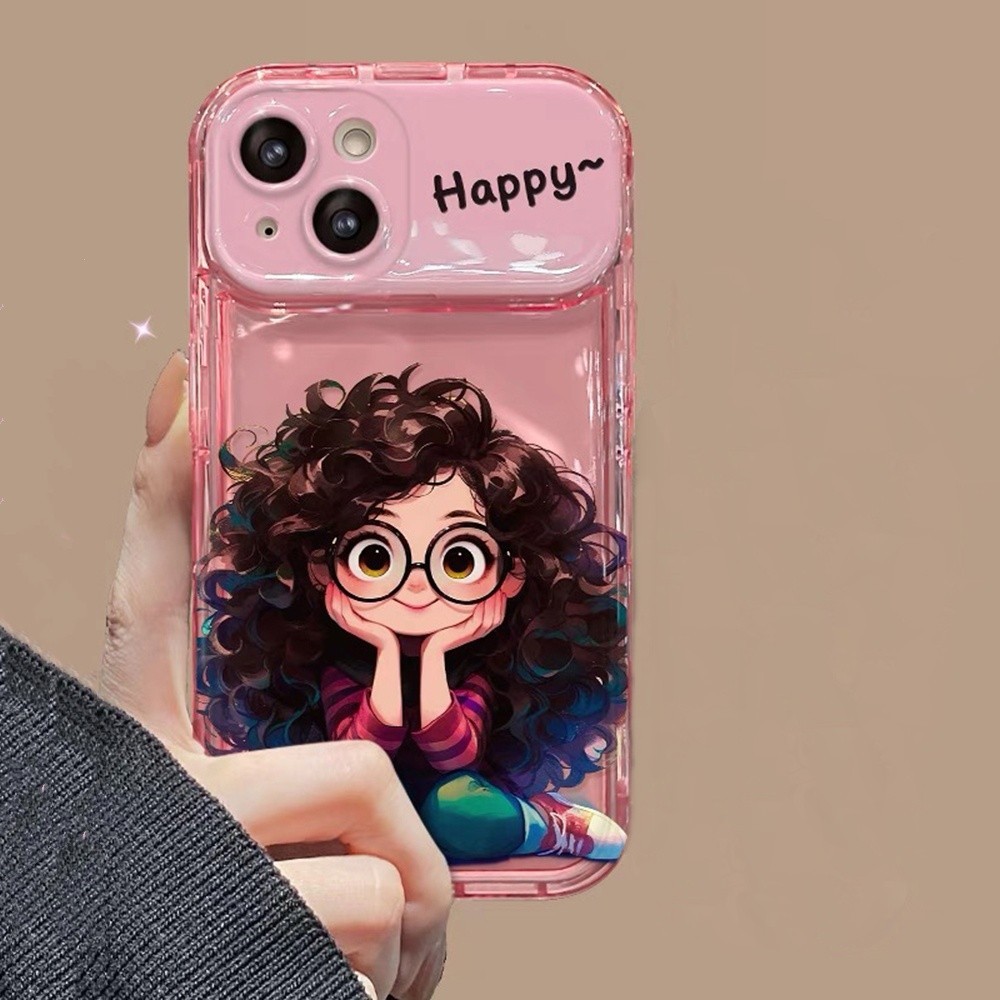 Cô Gái Có Kính Xoăn Tóc Ốp Lưng Điện Thoại iPhone 17ProMax 16Plus 15 14 13 12 11 Bảo Vệ Toàn Diện Chống Sốc Lật Gương Gấp Giá Đỡ Bao