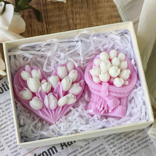 Trái Tim Hoa Thơm Nến Khuôn Silicon DIY Hoa Tulip Hoa Thạch Cao Khuếch Tán Đá Xà Phòng Handmade Khuôn Silicon Trang Trí Nhà Cửa