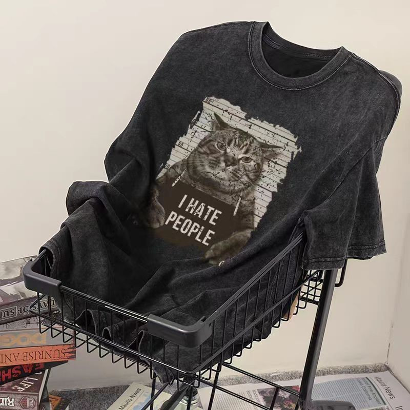 Áo thun 100% cotton, phong cách hip hop Mỹ, retro, in đơn giản, áo thun unisex, áo đôi