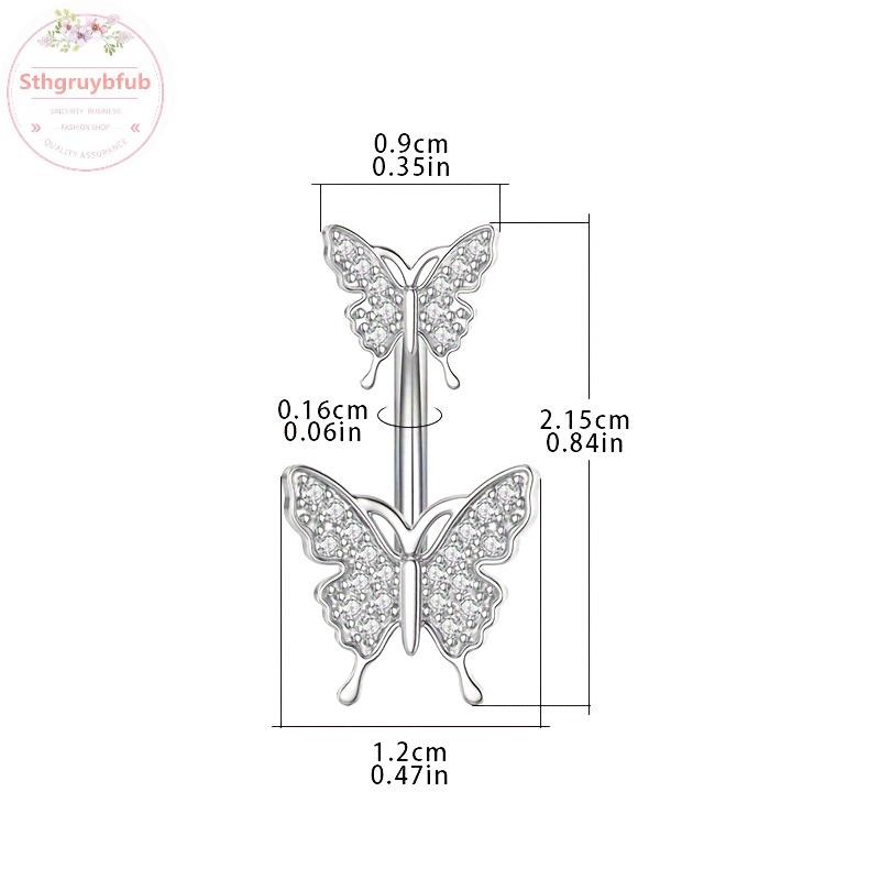 Sthb Thép không gỉ Hai Đầu Bướm Zircon Xuyên Bụng Giả Nút Nhẫn Trang Sức Cơ Thể Cho Nữ Đồ Trang Trí VN