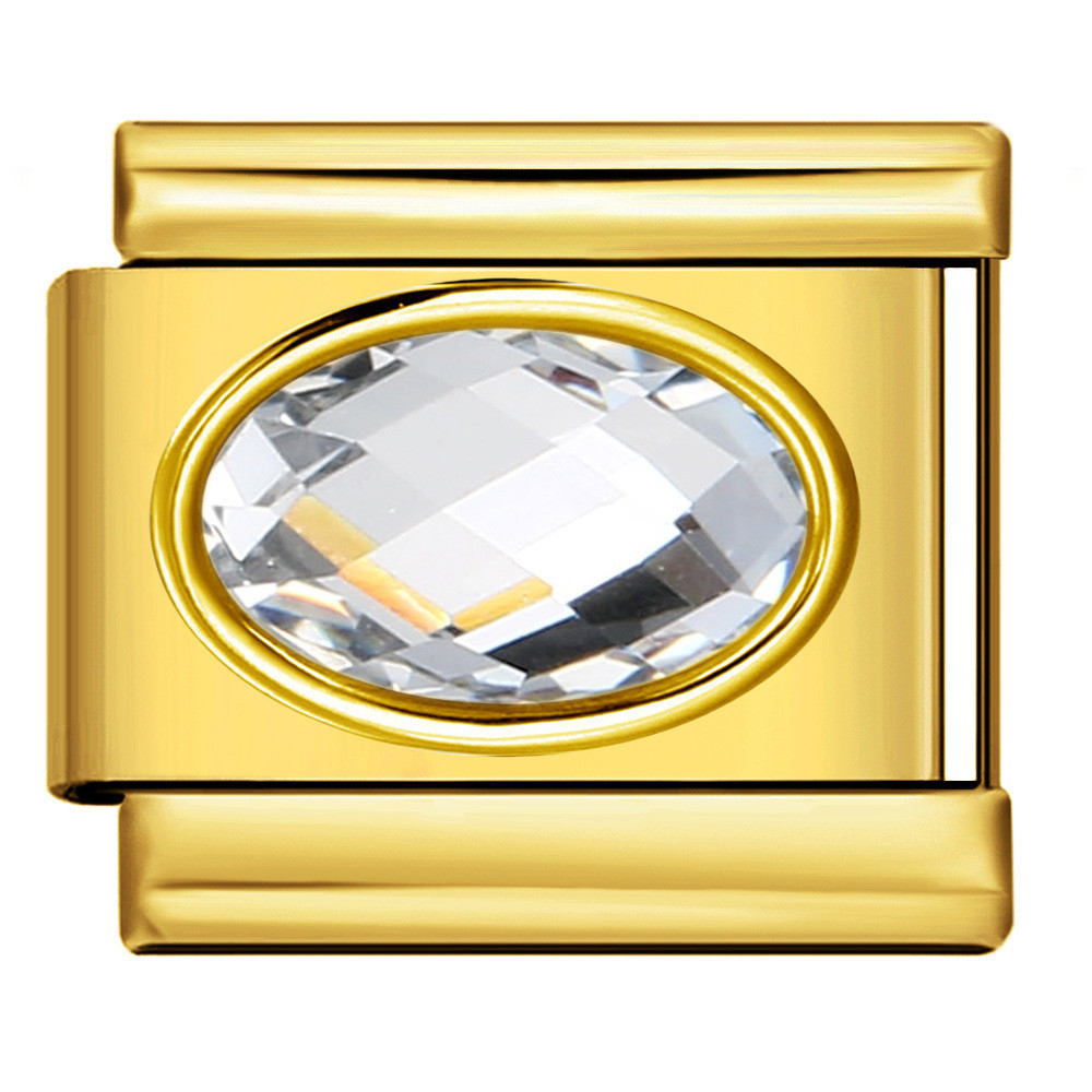 Nền Vàng Hình Bầu Dục Đá Ý Mô Đun Vòng Tay Birthstone Thép Không Gỉ DIY Thời Trang Đa Năng Vòng Tay Phụ Kiện