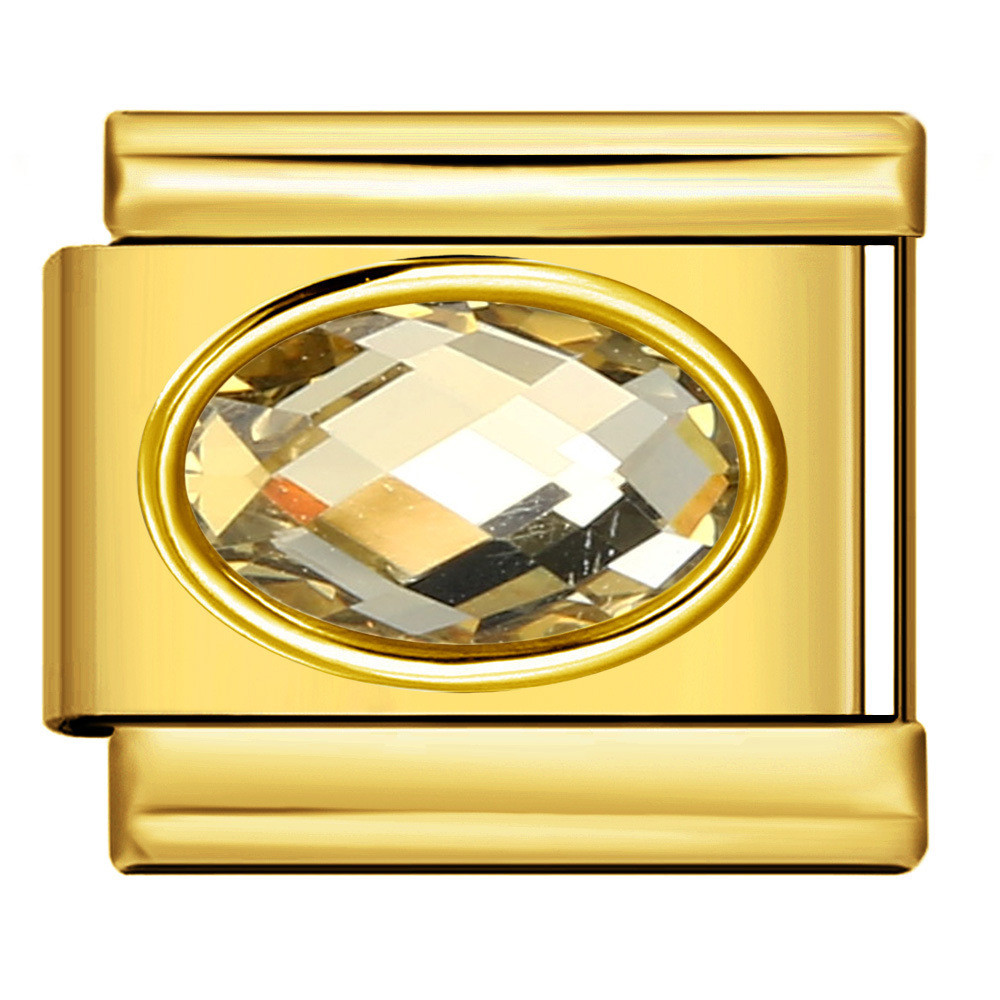 Nền Vàng Hình Bầu Dục Đá Ý Mô Đun Vòng Tay Birthstone Thép Không Gỉ DIY Thời Trang Đa Năng Vòng Tay Phụ Kiện
