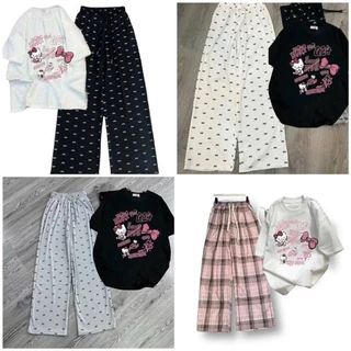 Set bộ áo phông form rộng mèo +Quần ống rộng hack dáng các mẫu hot 2025 Nữ Women Top Ong