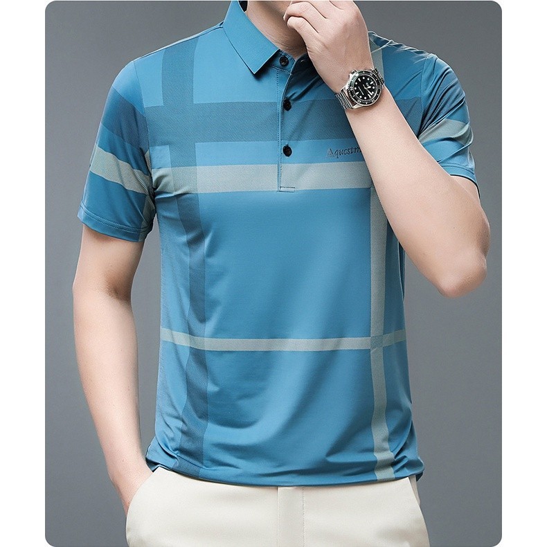 Áo sơ mi polo tay ngắn, dáng rộng và thoáng khí, in họa tiết Carol, thời trang Hàn Quốc, phù hợp cho nam giới
