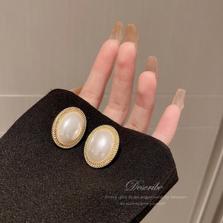 Pháp Retro Hepburn Phong Cách Baroque Bông Tai Ngọc Trai Hình Bầu Dục Nữ
