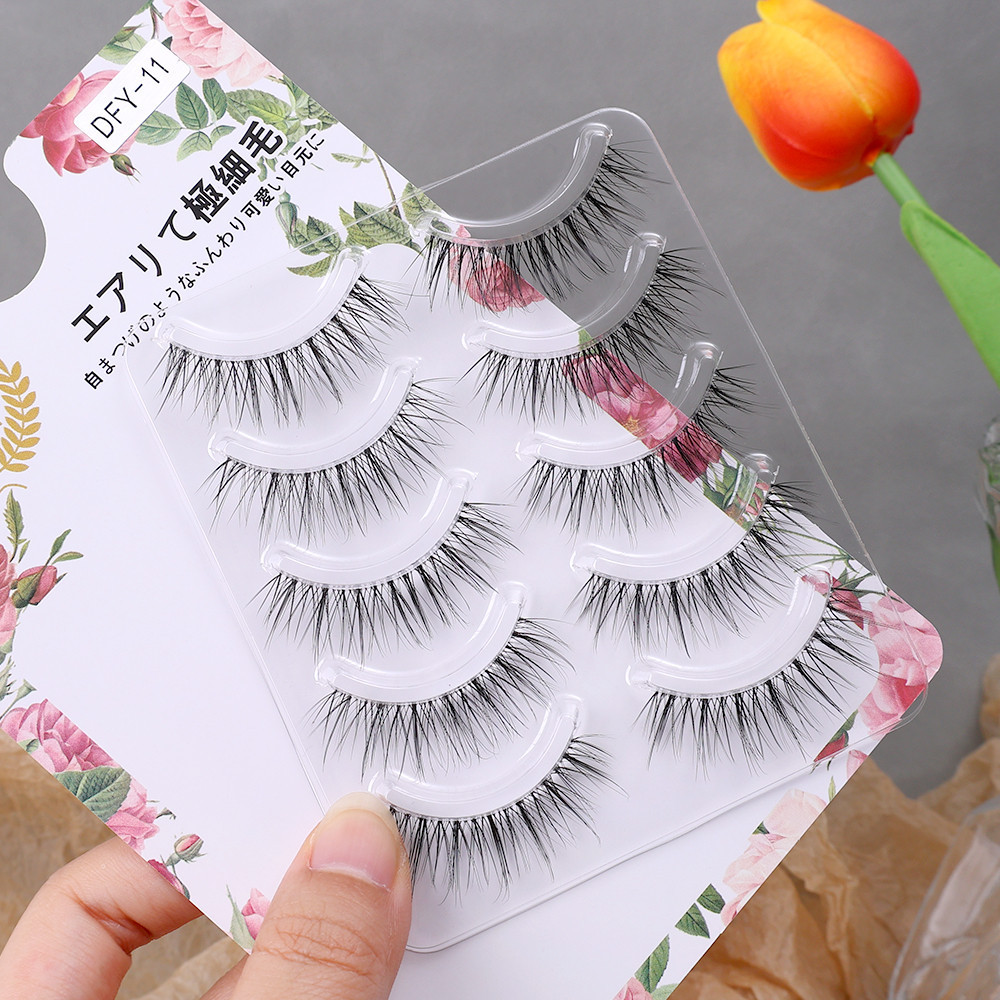 5 Đôi / hộp Lông mi giả trong suốt dành cho nữ - Lông mi giả chồn 3D màu đen - Dụng cụ mở rộng lông mi trang điểm làm đẹp - Lông mi Manga đuôi cá lộn xộn lông mi