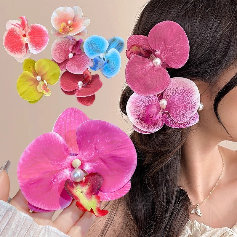 Kẹp Tóc Hoa Phalaenopsis Nữ - Trâm Cài Tóc Ngọc Trai Hoa Vải Cho Bé Gái - Thời Trang Hàn Quốc Ngọt Ngào Thanh Lịch - Kỳ Nghỉ Bên Bờ Biển Nổ Barrettes - Phụ Kiện Tóc Phổ Biến
