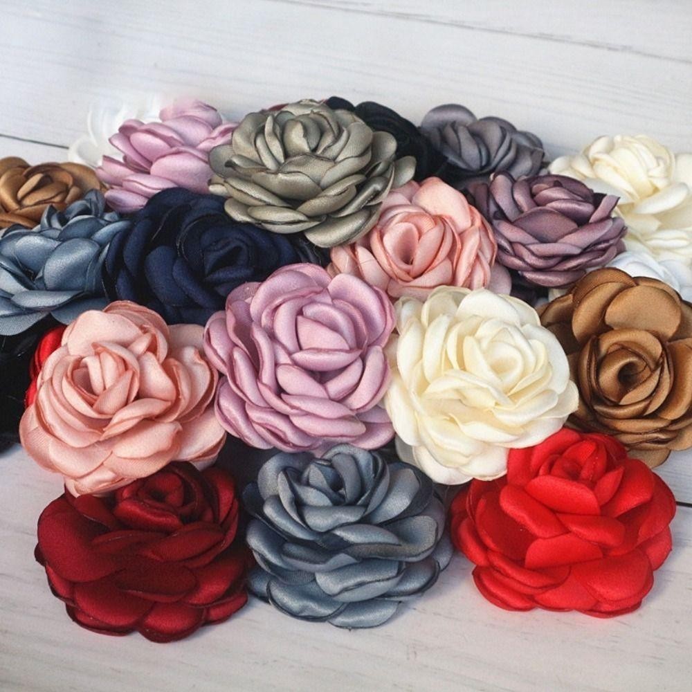 SMILE Vải Hoa Nhân Tạo, Hoa Hồng Satin Hoa Camellia Trang Trí, Phụ Nữ Handmade Đốt Cạnh Trâm Phụ Kiện Tóc Chất Liệu Thủ Công
