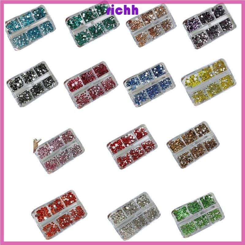 Richh 6 Lưới 3D Pha Lê Đá Quý Trang Sức Tròn Kim Cương Giả DIY Làm Móng Tay Trang Trí Móng Tay