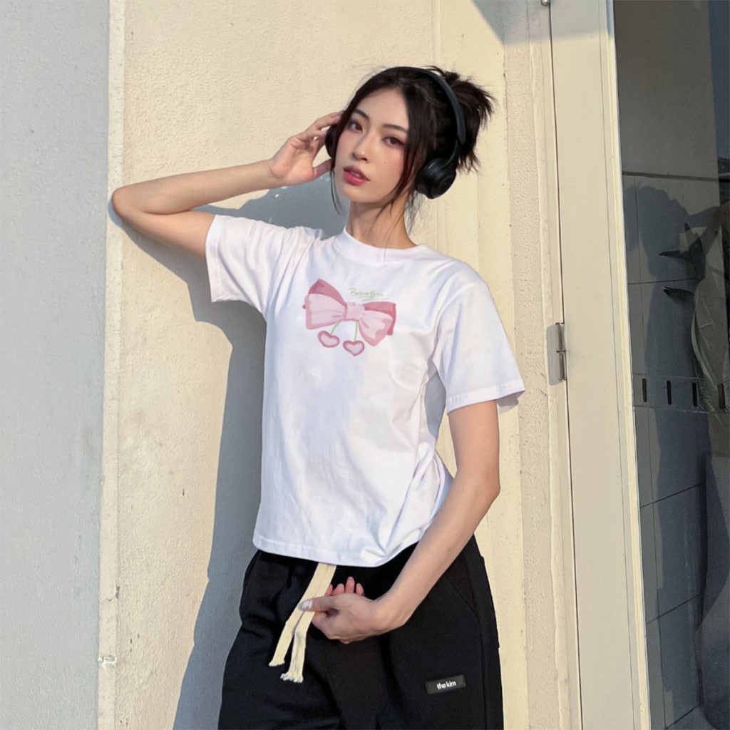 [Mã FADEP2903 giảm đến 30k đơn từ 99k] Áo Baby Tee Nữ  In Hình Nơ Dễ Thương A51012