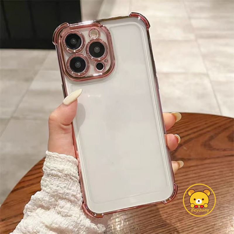 Ốp điện thoại trong suốt bốn dây mạ cho OPPO A98 A97 A96 A95 A93S A79 A78 A77 A77S A76 A74 5G 4G Ốp điện thoại mềm trong suốt Ốp lưng chống sốc