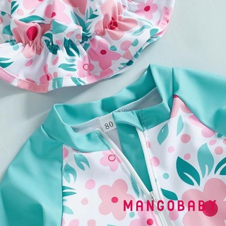 Mg-toddler Bé Gái Rash Guard Áo Liền Quần Dài Tay In Hoa Cho Bé Ruffle Bộ Đồ Tắm