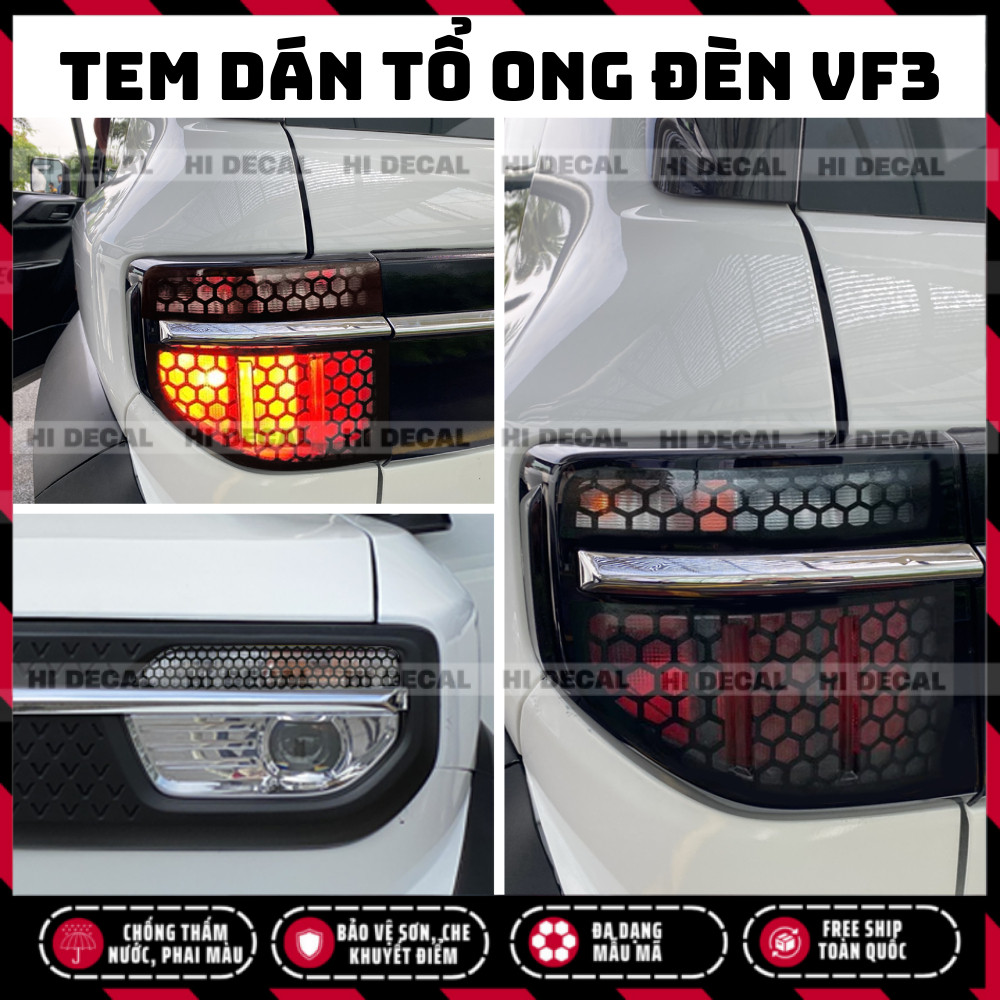 Tem đèn xe VF3, Decal dán Đèn Tổ Ong Vinfast VF3 trang trí đèn xe bền màu, chống nước