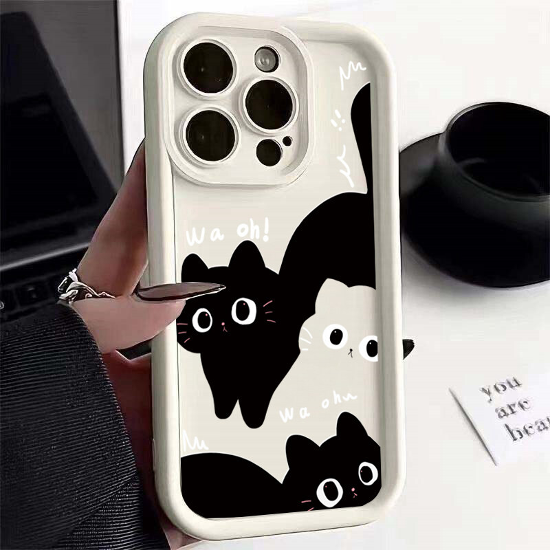 Ốp Điện Thoại Cho Samsung Galaxy M34 M31 M51 M30S M23 M20 M11 M15 J4 J6 Plus J8 A10 A01 A02 S20 Ultra Ốp Lưng Động Vật Dễ Thương Mèo Đen Bảo Vệ Camera Hoạt Hình