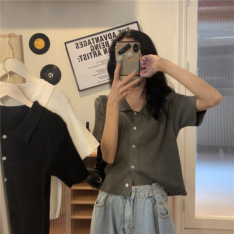 Áo Cardigan dệt kim Ngắn Tay Cổ POLO Nữ Mẫu Mới Mùa Hè mỏng