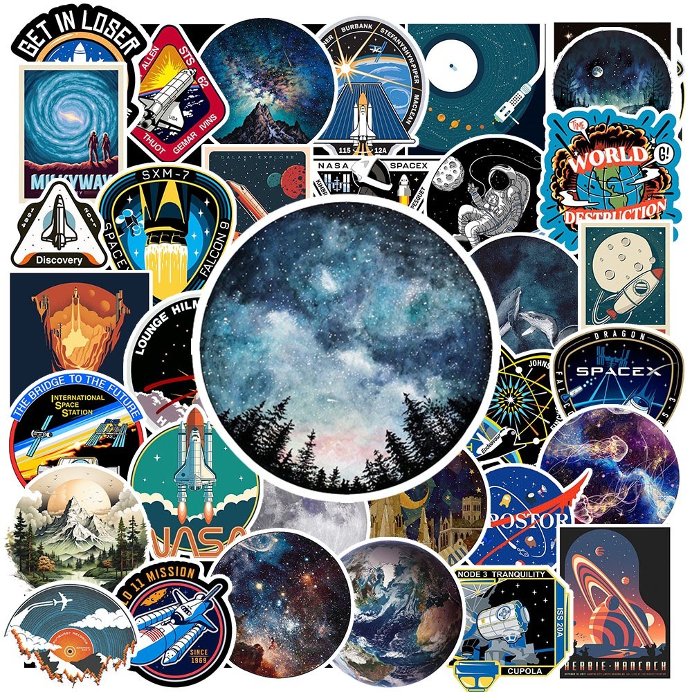 Combo 50 Sticker Vintage Galaxy chống nước sticker dán laptop, điện thoại, đàn guitar, mũ bảo hiểm, vali - GÌ CŨNG IN