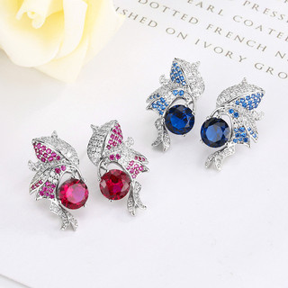 Châu Âu Mỹ ins Phong Cách Mới Đính Kim Cương Đỏ Corundum Xanh Spinel Bông Tai Nữ