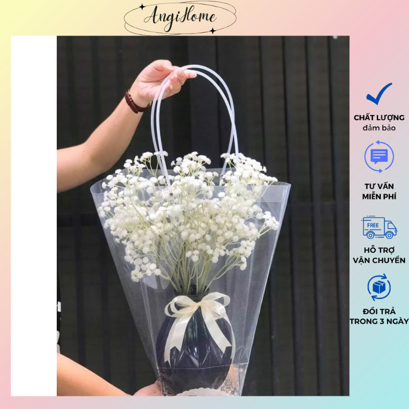 [SẴN HCM] Túi mica quai trong đựng hoa size túi H4 ANGIHOME