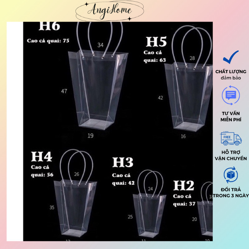 [SẴN HCM] Túi mica quai trong đựng hoa size túi H4 ANGIHOME